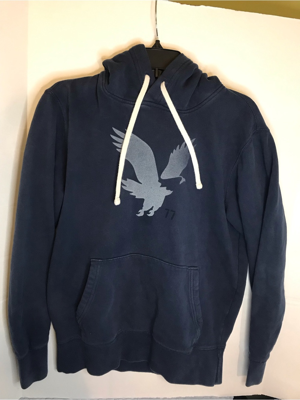 American Eagle Men's Small Pullover Hoodie Blue Front Logo  22” PTP